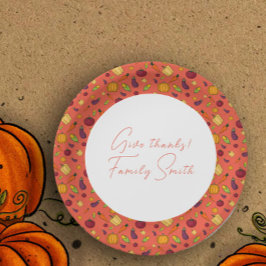 Prato De Papel Ação de Graças a legumes laranja personalizado
