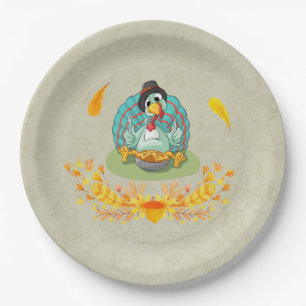 Prato De Papel Ação de Graças A Turquia Comendo Pupkin Pie