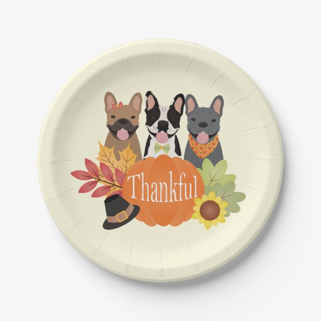 Prato De Papel Ação de Graças aos Bulldog Franceses (Frente)