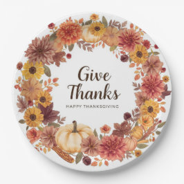 Prato De Papel Ação de Graças do outono com abóboras de flores