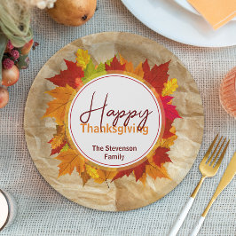 Prato De Papel Ação de Graças em Família Folhas de Outono Kraft R
