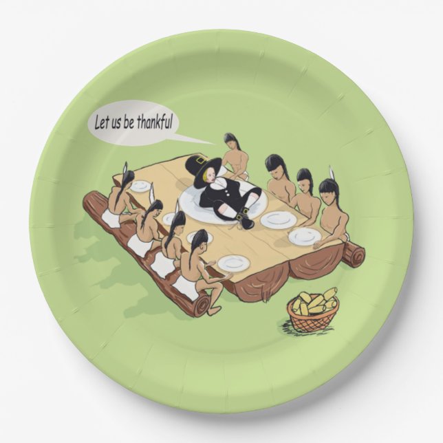 Prato De Papel Ação de Graças Nativa Americana (Frente)