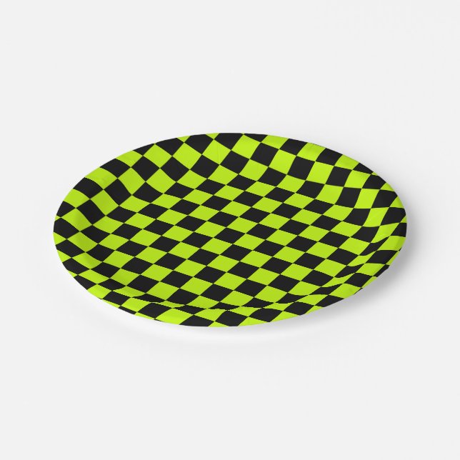 Prato De Papel Acid green black checkerboard pattern (Inclinado)