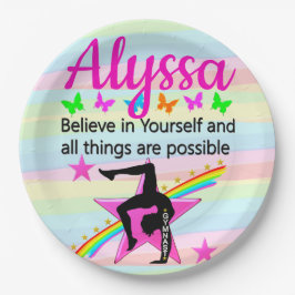 PRATO DE PAPEL ACREDITE EM SI MESMO DESIGN DE GINÁSTICA