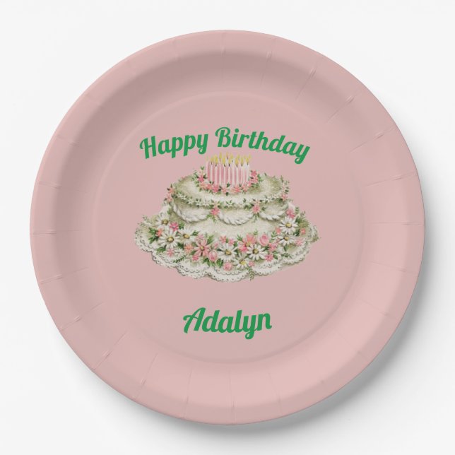 PRATO DE PAPEL ADALYN ~ BOLO DE ANIVERSÁRIO RETRÔ ~ (Frente)