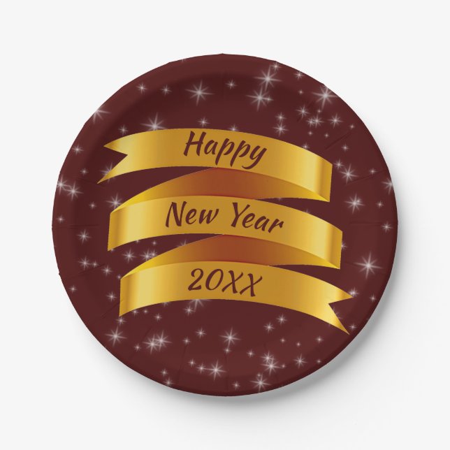 Prato De Papel Adicionar Feliz ano novo de Texto de Ano 20xx Dour (Frente)