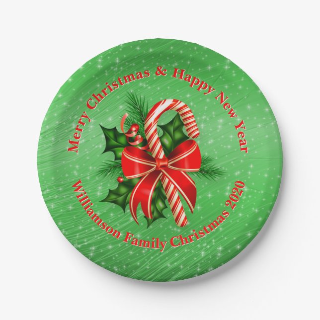 Prato De Papel Adicionar Nome Alterar Texto Vermelho Verde Natal  (Frente)