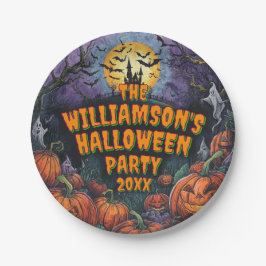 Prato De Papel Adicionar Nome Ano Festa de Halloween 7"