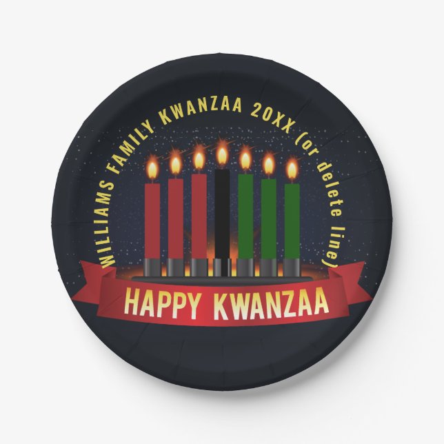 Prato De Papel Adicionar Nome Ano Kwanzaa Velas 7" (Frente)
