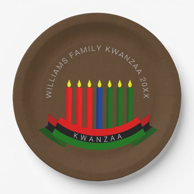 Prato De Papel Adicionar Nome Ano Kwanzaa Velas 9" (Frente)