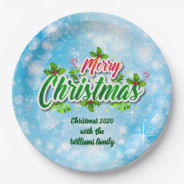 Prato De Papel Adicionar Nome Correspondente a Feliz Natal Azul 9