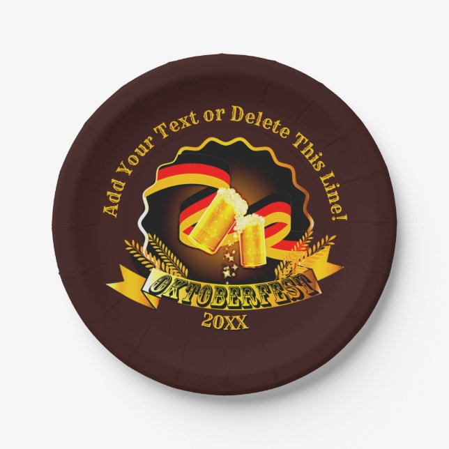 Prato De Papel Adicionar Nome de Texto Ano Oktoberfest Party 20xx (Frente)