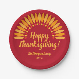 Prato De Papel Adicione Nome Ano Feliz Ação de Graças Yellows Red