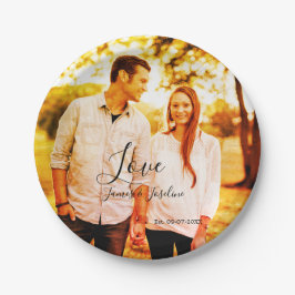 Prato De Papel Adicione o nome da foto de amor est. Data ano casa