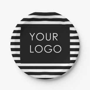 Prato De Papel Adicione seu logotipo à faixa preta personalizável