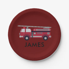 Prato De Papel Adicione seu nome Red Fire caminhão Personalizado