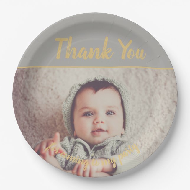 Prato De Papel Adicione Sua Própria Foto Aniversário Obrigado (Frente)