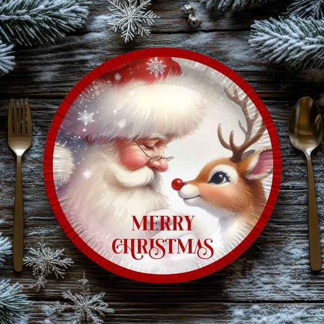 Prato De Papel Adorable Cartoon Santa Rudolph Christmas Plates (Adorable Cartoon Santa Rudolph Christmas Plates)