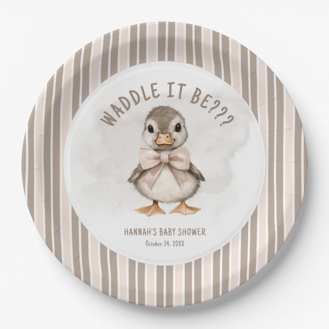 Prato De Papel Adorable Duckling Waddle It Be Baby Shower (Frente)
