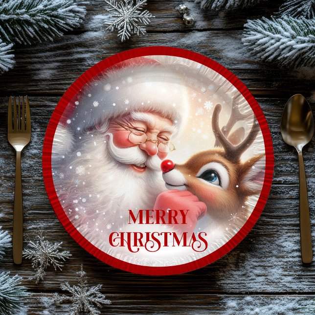 Prato De Papel Adorable Kids Santa and Rudolph Holiday Plates (Adorable Kids Santa and Rudolph Holiday Plates)