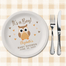 Prato De Papel Adorable Owl Baby Shower Boy Boho
