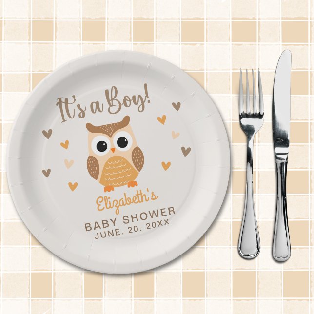 Prato De Papel Adorable Owl Baby Shower Boy Boho (Criador carregado)