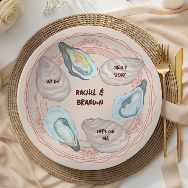 Prato De Papel Adorable Oyster Roast Plate, Coastal Wedding (Criador carregado)