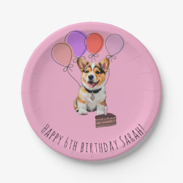 Prato De Papel Adorable Pink Corgi Birthday Personalizável