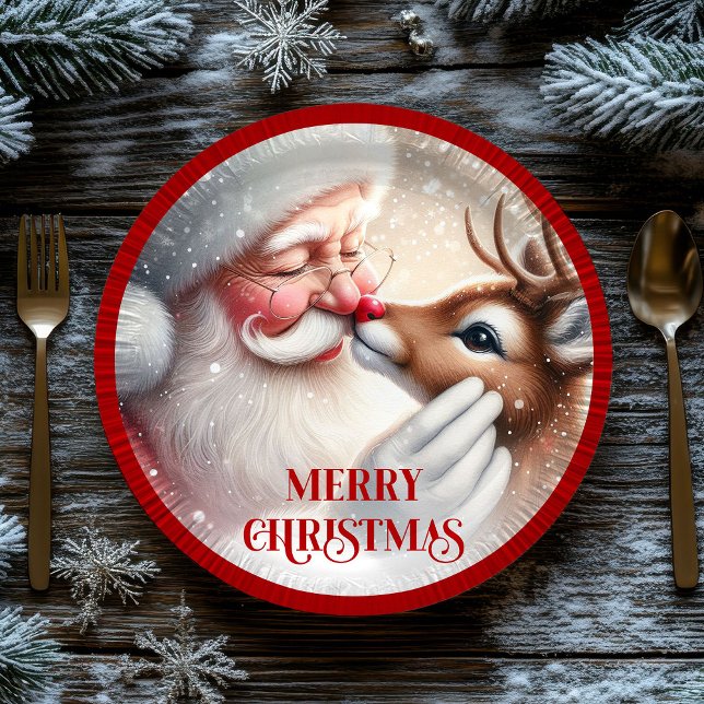 Prato De Papel Adorable Santa Claus Rudolph Kids Party Plates (Adorable Santa Claus Rudolph Kids Party Plates)