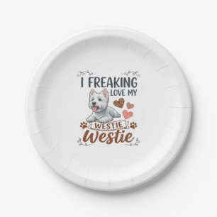 Prato De Papel Adorando Corações e Patas de Westie_1