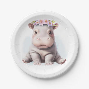 Prato De Papel Adorável Bebê Hippopotamus