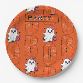 Prato De Papel Adorável Design de Halloween do Fantasma Kawaii “B