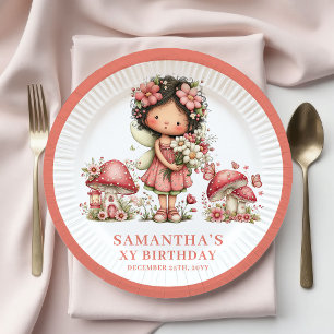 Prato De Papel Adorável Fada 5º Aniversário Bege Floral Papel