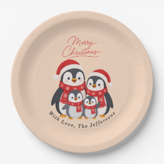 Prato De Papel Adorável Família de Pinguins de Natal de Inverno P