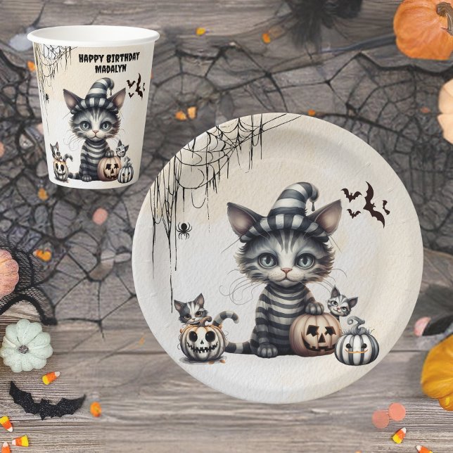 Prato De Papel Adorável Gatinho de Halloween Spooky (Criador carregado)