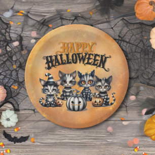 Prato De Papel Adorável Gatinhos Brancos Pretos do Halloween
