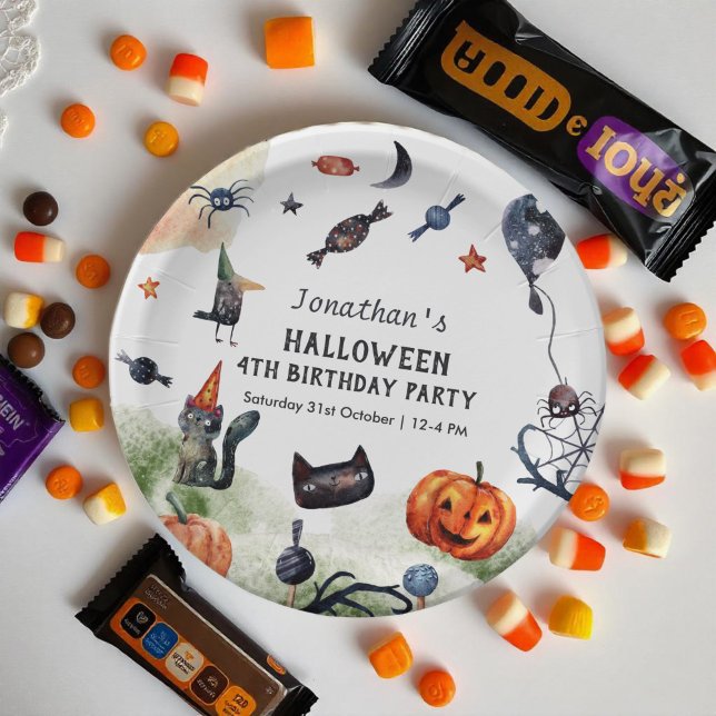 Prato De Papel Adorável Halloween de Aniversário de criança de Aq (Criador carregado)