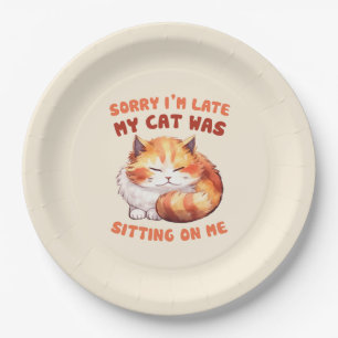 Prato De Papel Adorável Laranja Tabby Cat. Desculpe-me por estar 