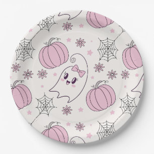 Prato De Papel Adorável Padrão de Abóbora Rosa de Halloween