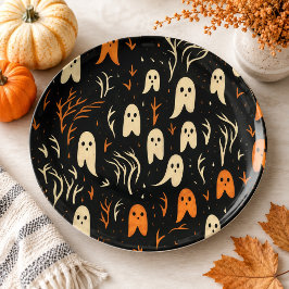 Prato De Papel Adorável padrão de fantasmas vintage Halloween ass