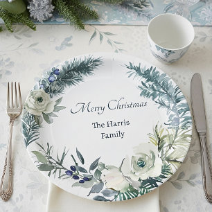 Prato De Papel Adorno de Natal personalizado com folhagem de inve