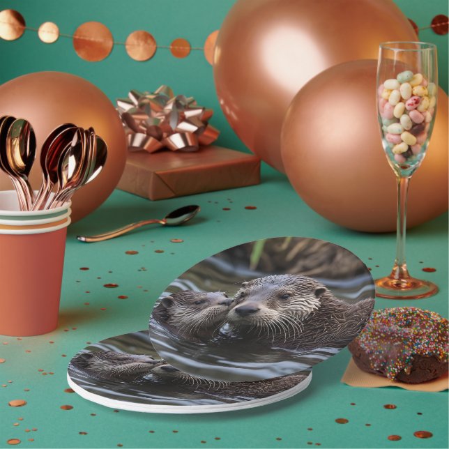 Prato De Papel **"Adrift in Love: Mummy and Baby Otter"** (Múltiplo)