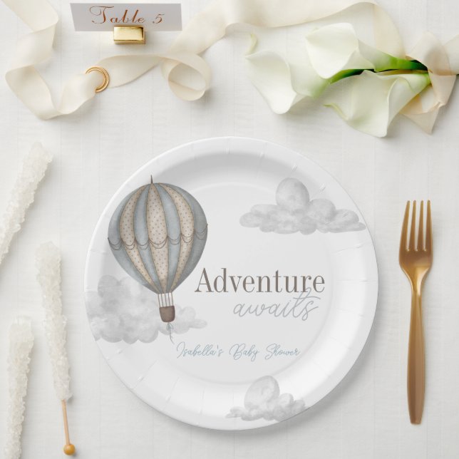 Prato De Papel Adventure Awaits Hot Air Balloon Boy Baby Shower (Casamento)