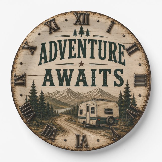 Prato De Papel Adventure Awaits Rustic Camper Camping Mountain (Frente)