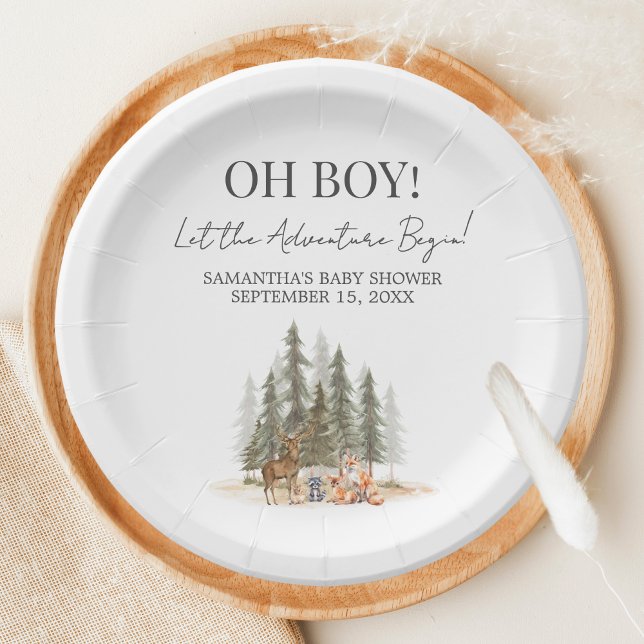 Prato De Papel Adventure Begin Baby Shower (Let the Adventure Begin Woodland Animals Baby Shower Paper Plate)