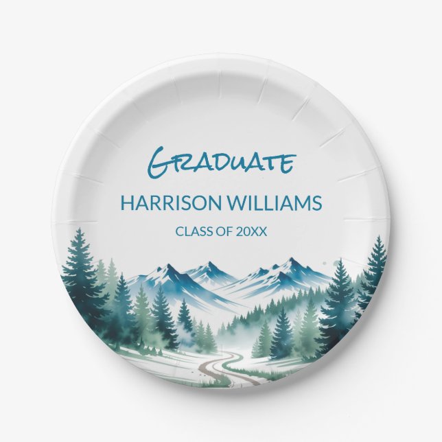 Prato De Papel Adventure Mountain Graduation Party Decor (Frente)