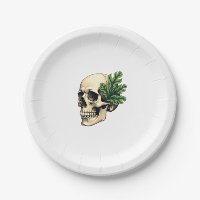 Prato De Papel Aesthetic Goth Grunge Skull Tropical Monstera Leaf (Frente)