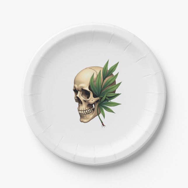 Prato De Papel Aesthetic Goth Grunge Skull Tropical Monstera Leaf (Frente)