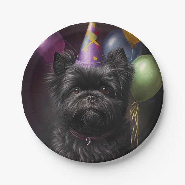 Prato De Papel Affenpinscher Cachorro Balões de Nascimento (Frente)