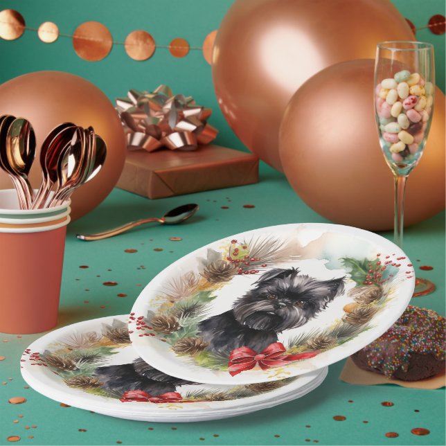 Prato De Papel Affenpinscher Festa de Natal (Múltiplo)